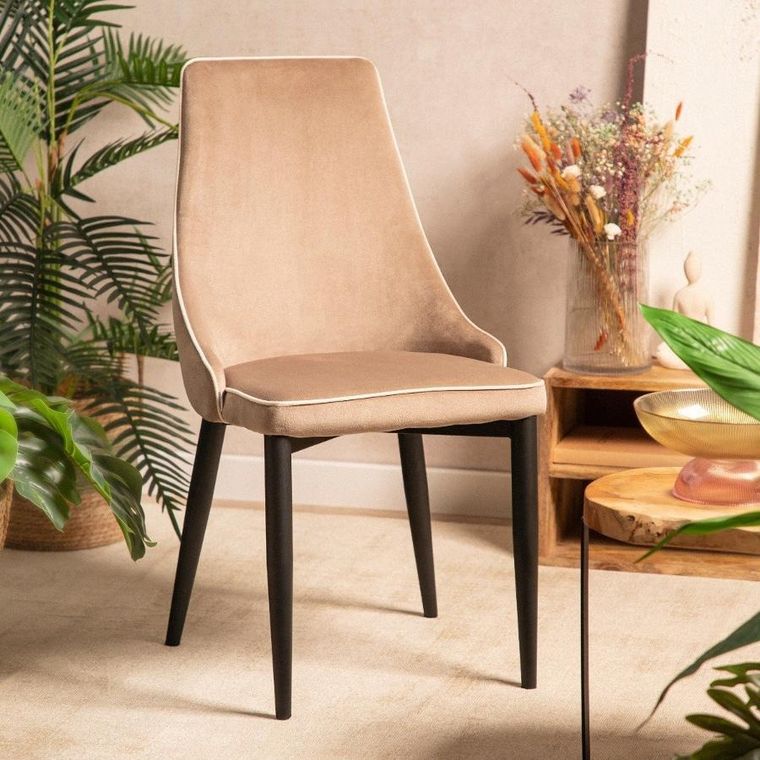 Homla, Louis Ribbon, Krzesło welurowe beżowe 44-59-88 cm