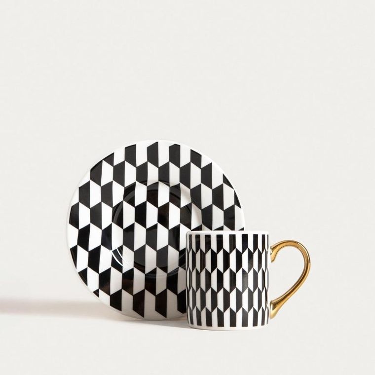 Homla, Lunya, filiżanka, ze spodkiem, czarno-białe wzorki, 0,1l