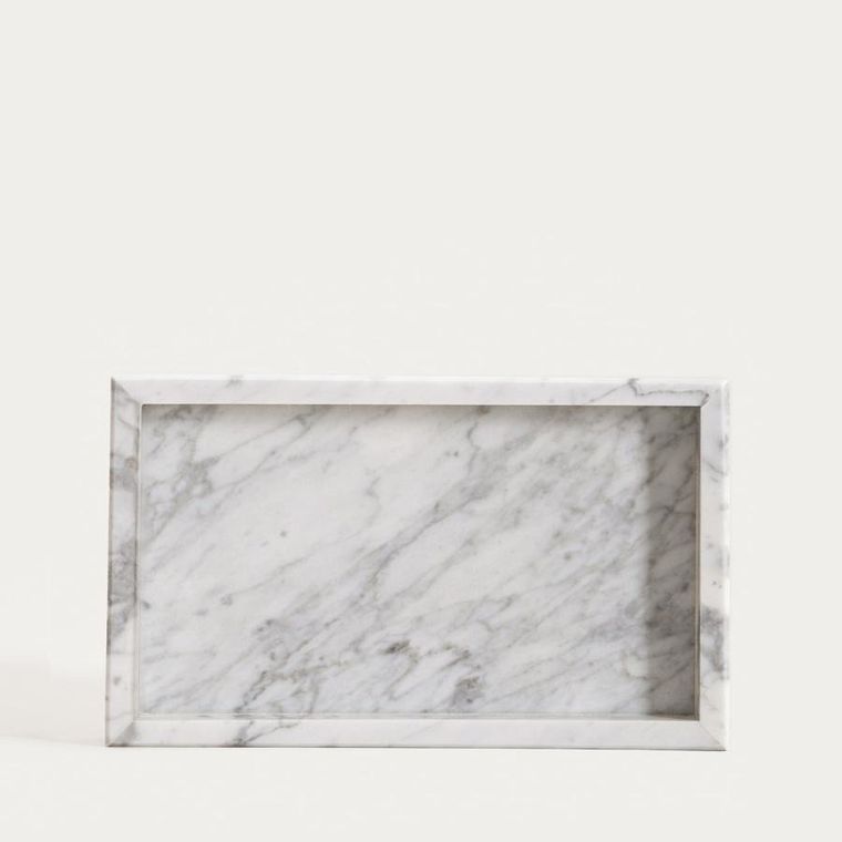 Homla, Marmuri, taca dekoracyjna, marmurowa biała, 25-15-3 cm