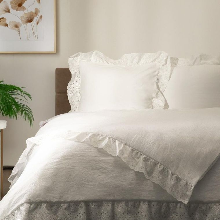 Homla, Morain, pościel z mikrofibry, biała z koronką, 140-200 cm, 734472