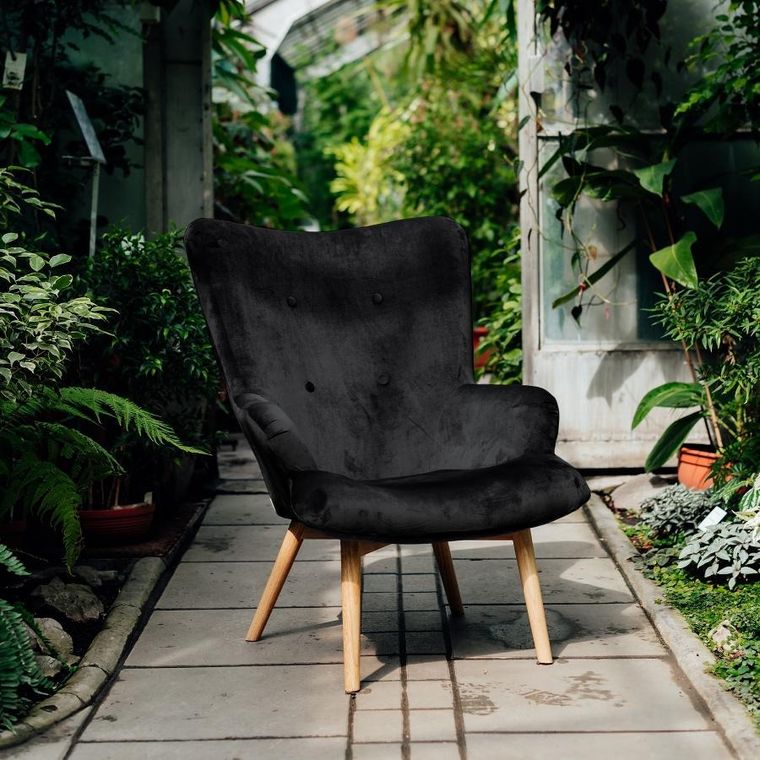 Homla, Moss, Fotel welurowy czarny 70-95 cm