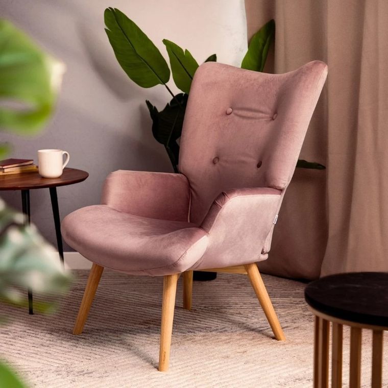 Homla, Moss, Fotel welurowy różowy 70-95 cm