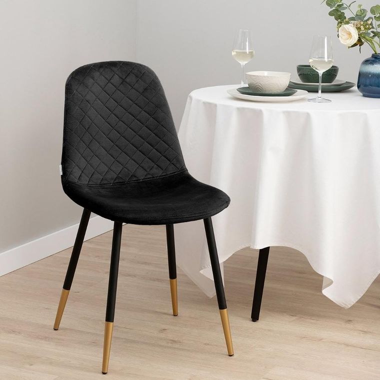 Homla, Noir, Krzesło welurowe czarne 44-52-85 cm