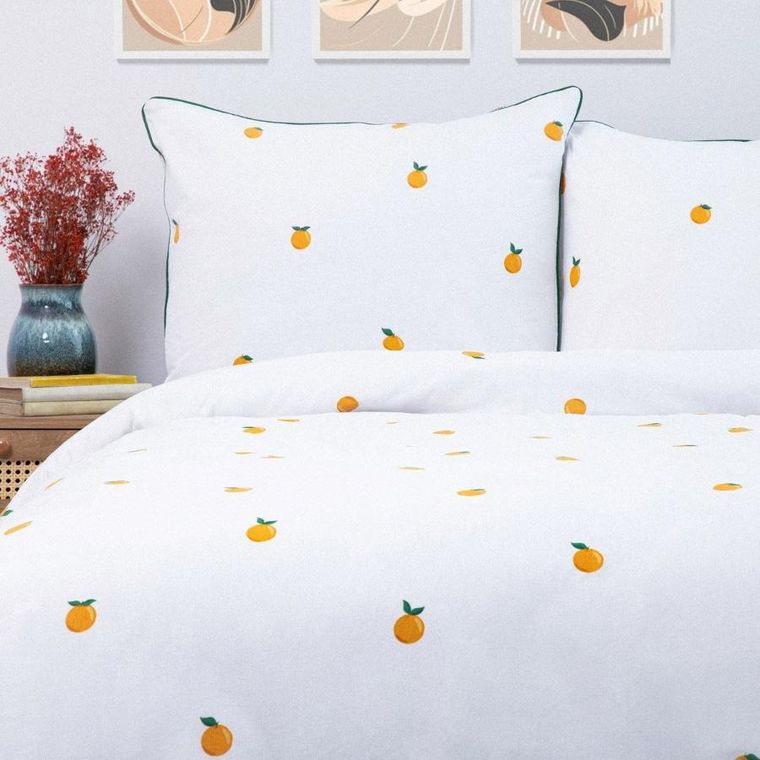 Homla, Orangie, Pościel bawełniana w pomarańcze, 200-220 + 2*50-60 cm, 879604