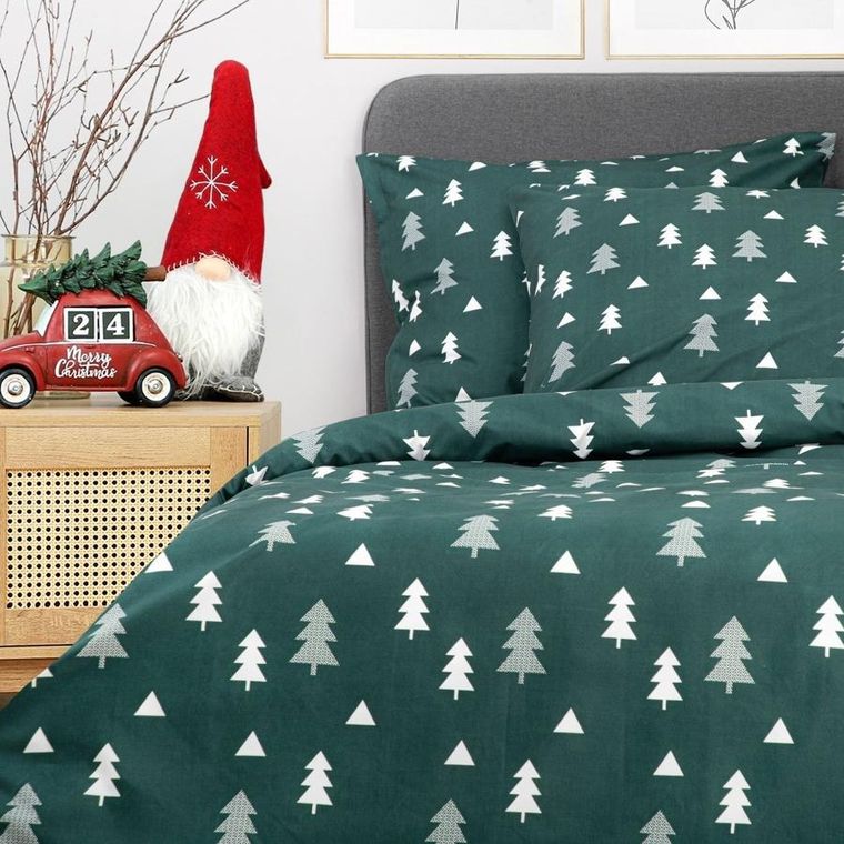 Homla, Pema, pościel, z mikrofibry w choinki zielona, 160-200 cm
