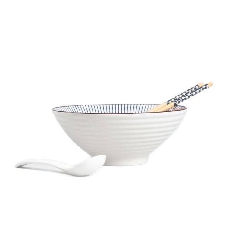 Homla, Salado, zestaw do ramen w paski z brązowym rantem, 21 cm