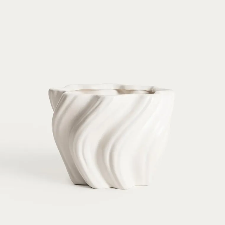 Homla, Salana, osłonka na doniczkę, falowana biała, 18-13 cm