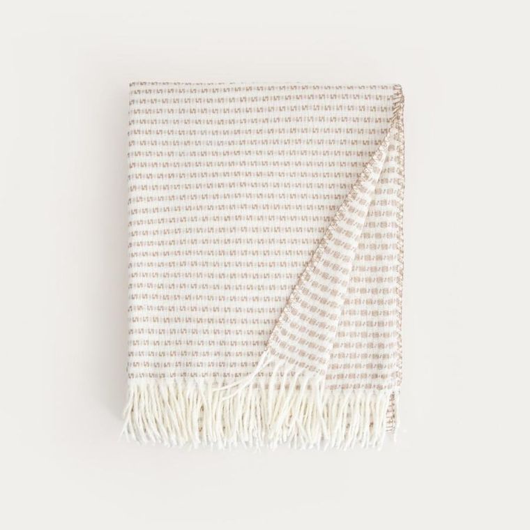 Homla, Sorbo, koc, z frędzlami i strukturalnym beżowym wzorem, 150-200 cm