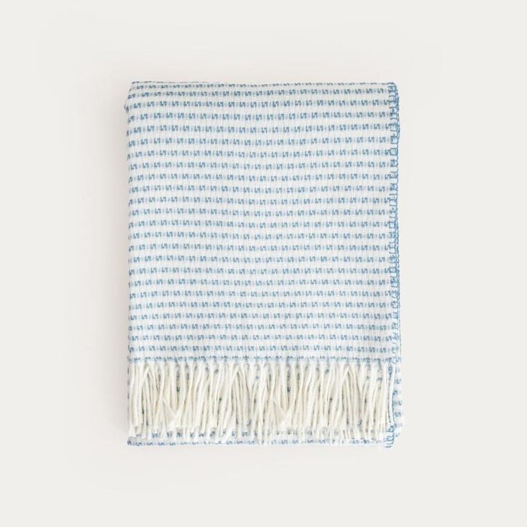 Homla, Sorbo, koc, z frędzlami i strukturalnym błękitnym wzorem, 150-200 cm