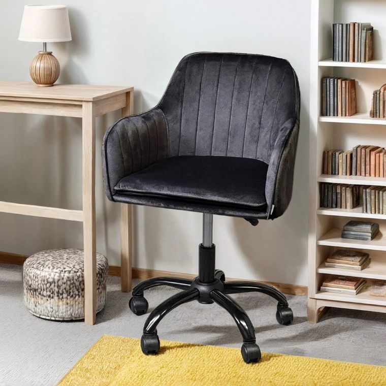 Homla, Teill, Krzesło welurowe obrotowe czarne, 55-54,5-80-90 cm, ALL 807898