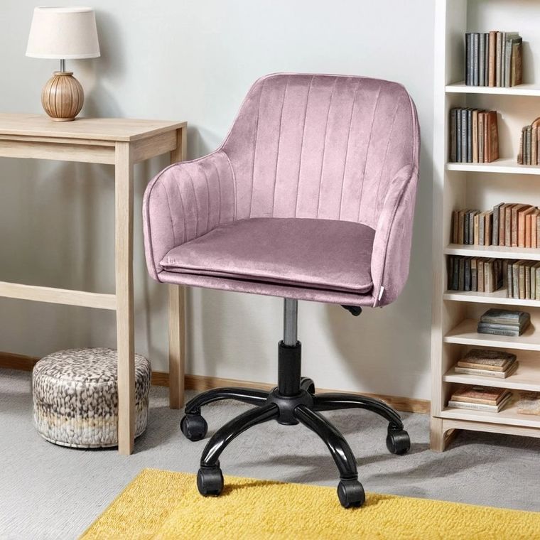 Homla, Teill, Krzesło welurowe obrotowe różowe 55-54,5-80-90 cm