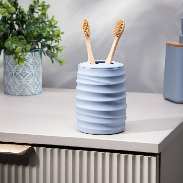 Homla, Torus, kubek łazienkowy, z tłoczeniem niebieski, 8,2-8,2-11 cm