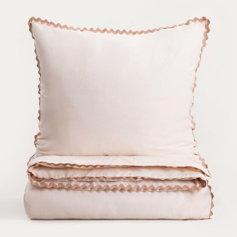 Homla, Vela, pościel, bawełniana z ozdobną lamówką beżowa, 160-200 cm