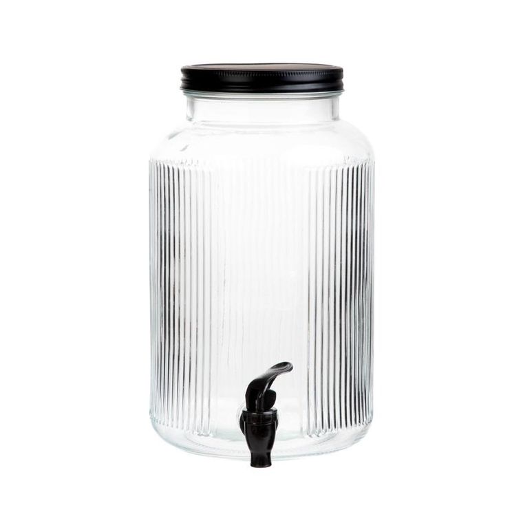 Homla, Velmo, słoik z kranikiem prążkowany z czarną pokrywką, 6l