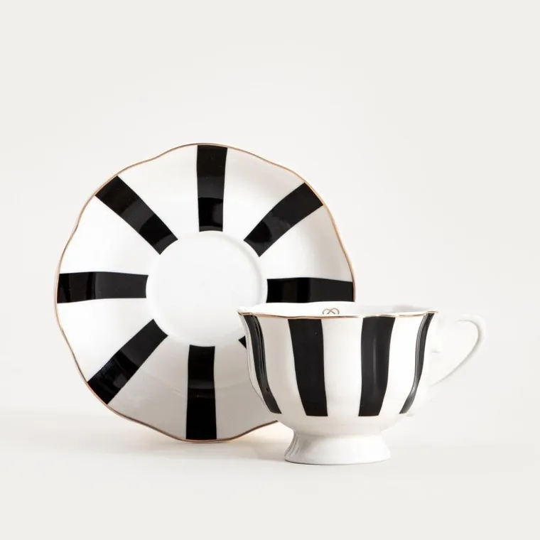 Homla, Velos, filiżanka ze spodkiem, w czarne paski, 0,15l