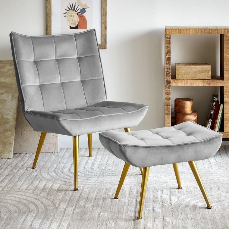 Homla, Vinnis, Fotel z podnóżkiem szary, 96-69-82 cm, 856681