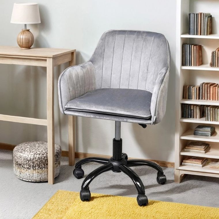 Homla,Teill, Krzesło welurowe obrotowe szare 55-54,5-80-90 cm