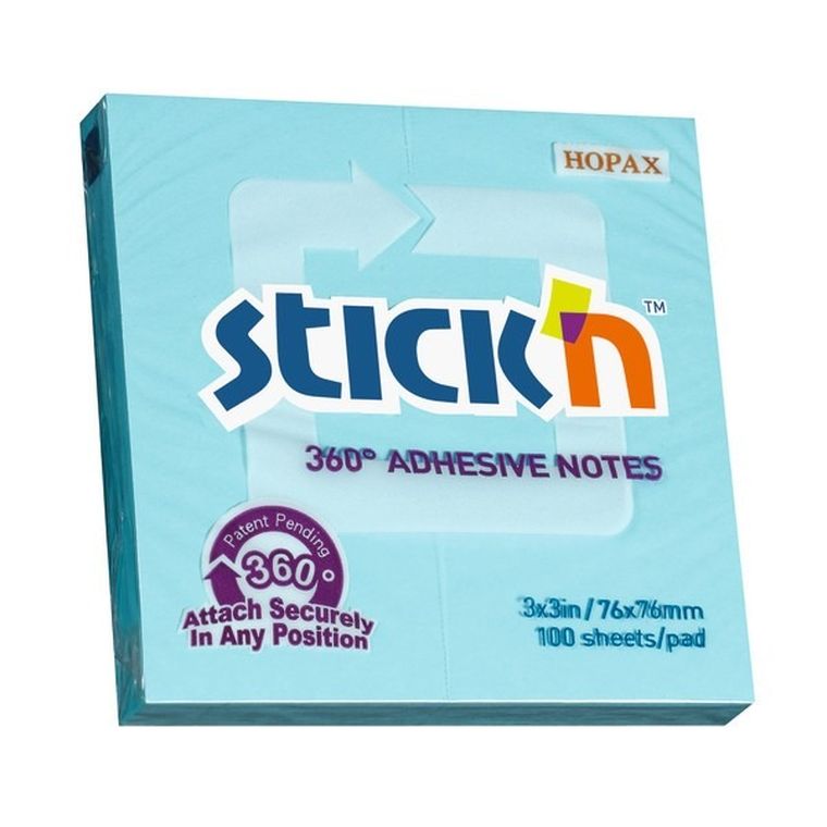Hopax, Stick'n, karteczki samoprzylepne, 100 kartek, niebieskie, 76-76 mm