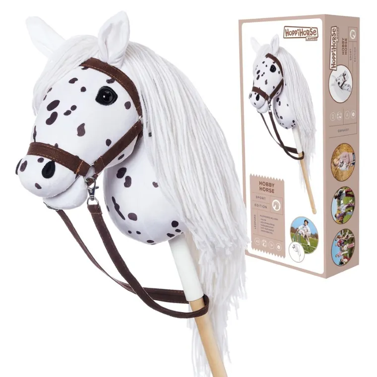 Hoppihorse, Hobby Horse, konik na kiju, A3, długowłosy, biały