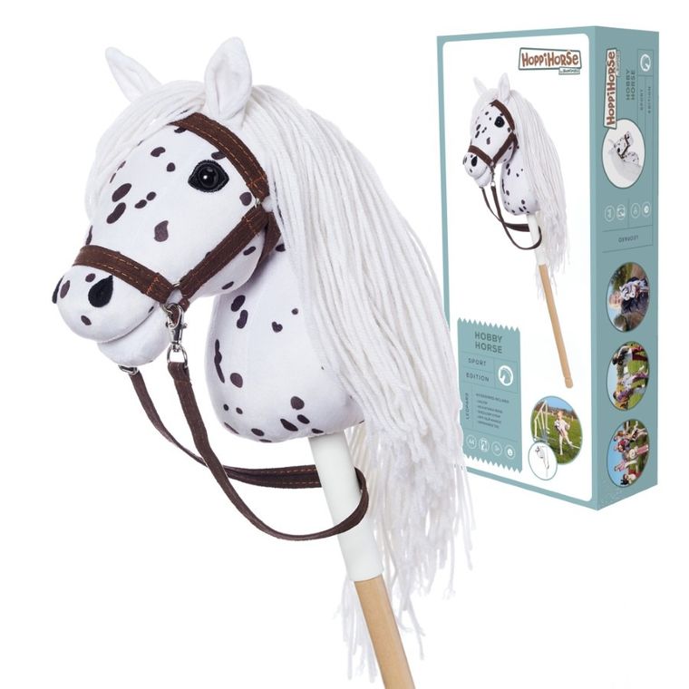 Hoppihorse, Hobby Horse, konik na kiju, A4, długowłosy, biały