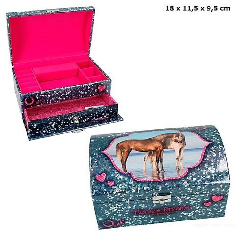 Horses Dreams, szkatułka z konikiem i tajemną skrytką, brokat