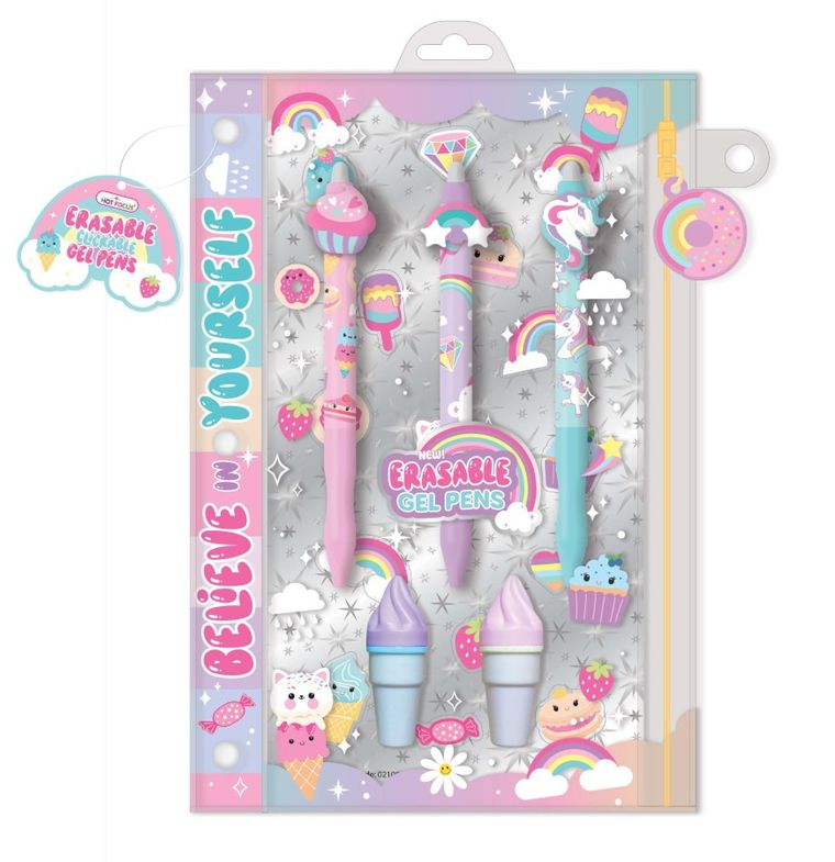 Hot Focus, długopisy wymazywalne z zakreślaczami, słodycze