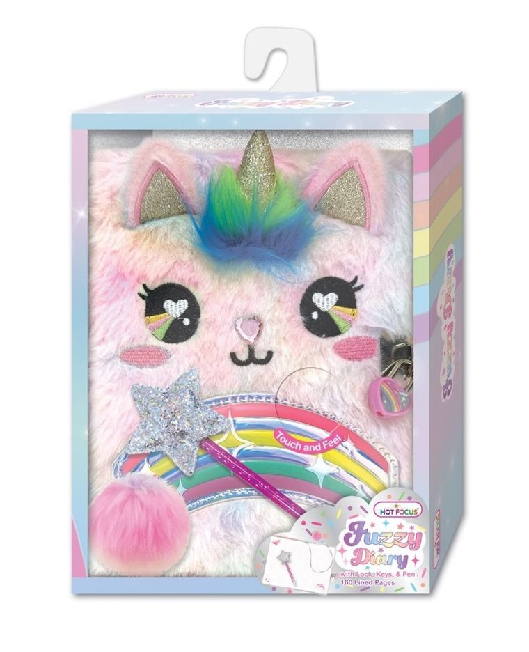 Hot Focus, futrzany pamiętnik z długopisem, jednorożec