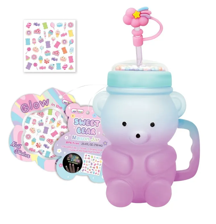 Hot Focus, kubek ze słomką, miś, 750 ml