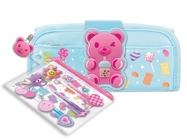 Hot Focus, piórnik + długopisy żelowe w saszetce, miś