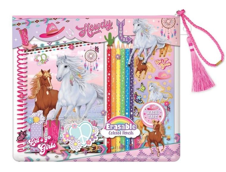 Hot Focus, saszetka z notatnikiem i kredkami, konie