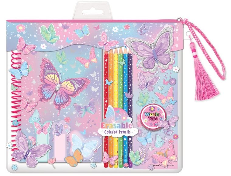 Hot Focus, saszetka z notatnikiem i kredkami, motylki