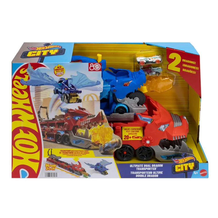 Hot Wheels City, Transporter Podwójny smok, zestaw do zabawy 2w1