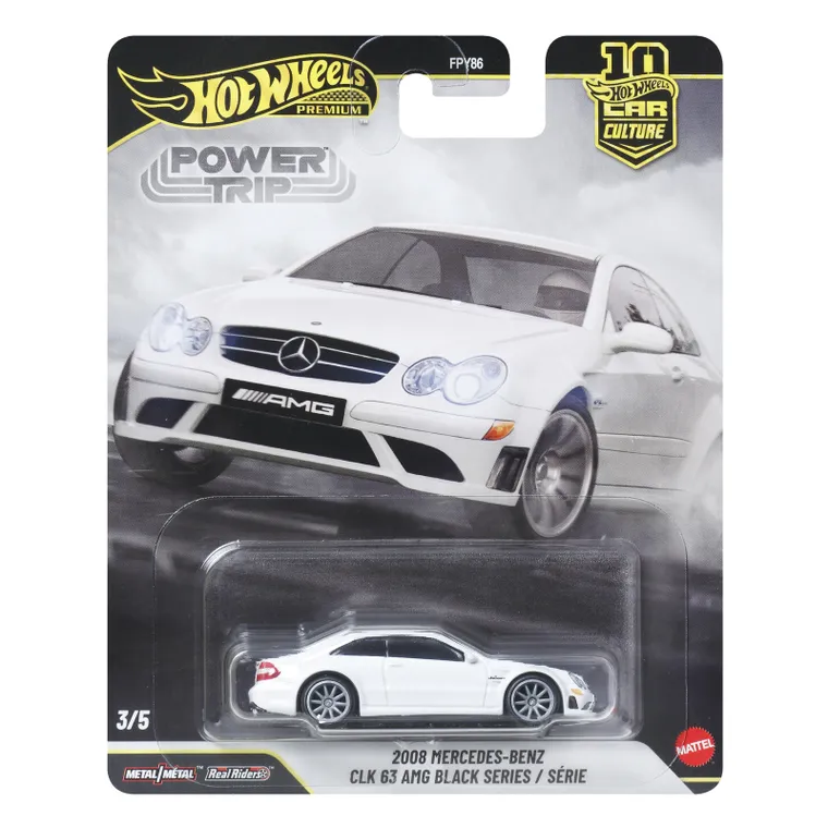 Hot Wheels, Kultowe auta, 2008 Mercedes-Benz CLK 63 AMG Black Series, pojazd, 1:64, JKF29