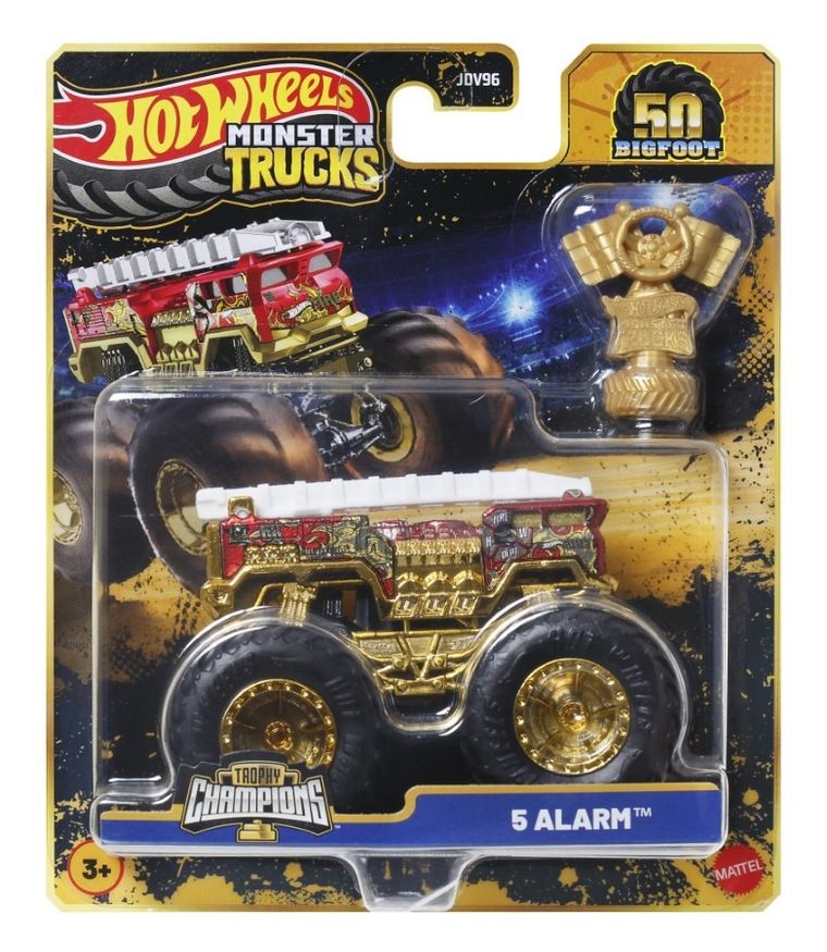 Hot Wheels Monster, Trucks, Bigfoot, 50. rocznica, 5 Alarm, pojazd, JDW00