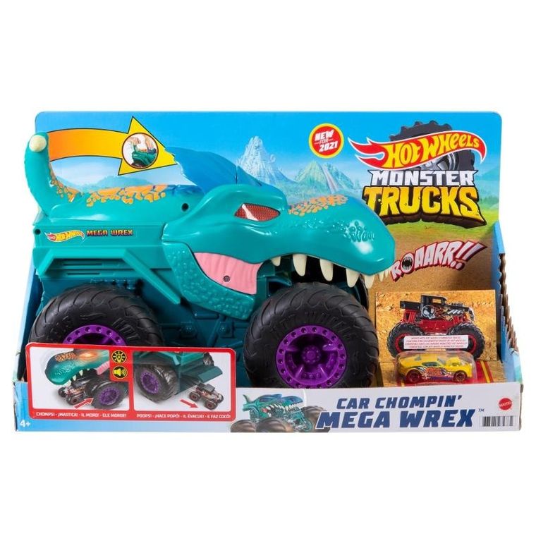 Hot Wheels, Monster Trucks, Mega Wrex - pożeracz aut, zestaw do zabawy