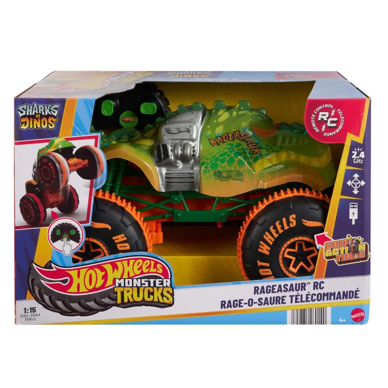 Hot Wheels, Monster Trucks, RC Rageasaur, pojazd zdalnie sterowany, skala 1:15