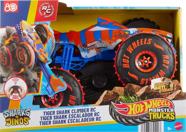 Hot Wheels, Monster Trucks, RC Tiger Shark Wspinacz, pojazd zdalnie sterowany, skala 1:15