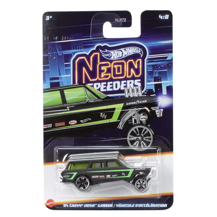 Hot Wheels, Neon Speeders, '64 Chevy Nova Gasser, pojazd, 1:64, JKX96