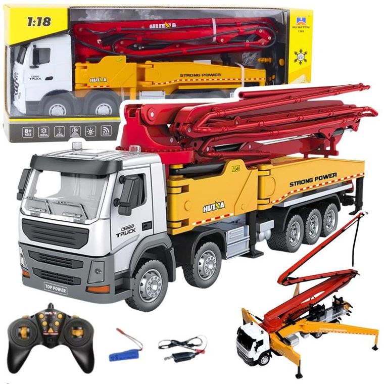 Huina, ciężarówka z dźwigiem, pojazd budowlany, zdalnie sterowany, 1:18