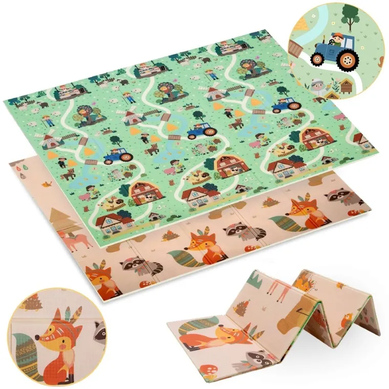 Humbi, dwustronna mata edukacyjna z pianki XPE, wieś i las, 180-200 cm