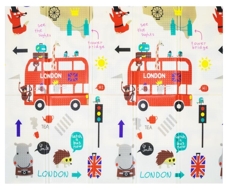 Humbi, dwustronna składana mata edukacyjna z pianki, Londyn, autobus, uliczki, miasto, 150-180-1 cm