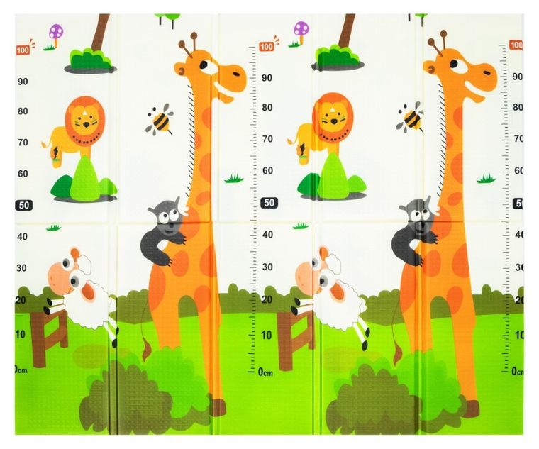 Humbi, dwustronna składana mata edukacyjna z pianki, żyrafy, miarka, misie, liski, sarenki, 150-180-1 cm