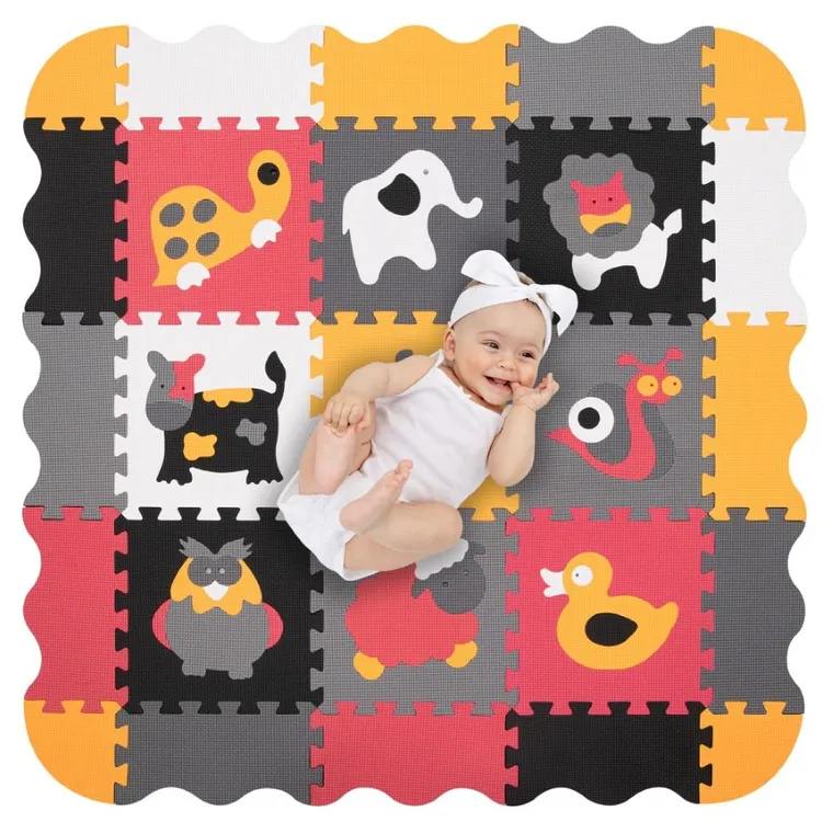 Humbi, mata piankowa, puzzle, zwierzęta, szary różowy pomarańczowy, 120-120 cm