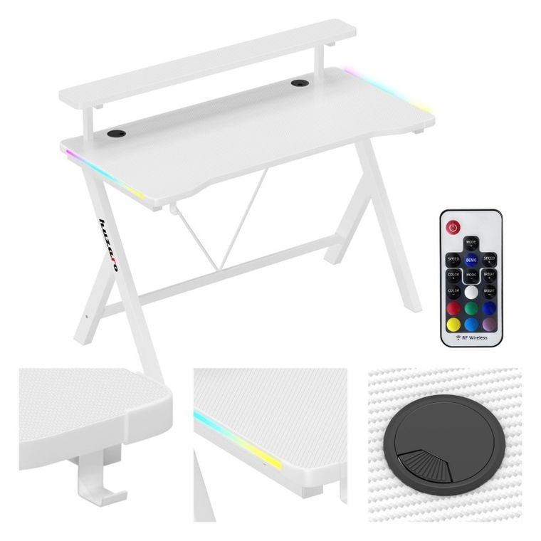 Huzaro, Hero 1.9, biurko gamingowe, białe, RGB, 120 cm