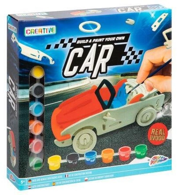 Icom, drewniany samochód budowlany, 6 farb + pędzel