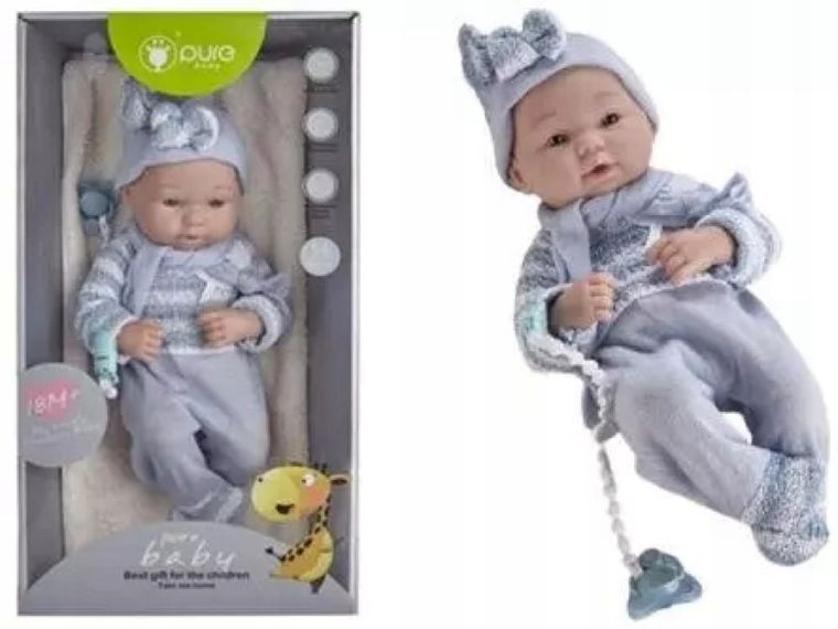 Icom, lalka bobas z kocykiem, szara, 35 cm