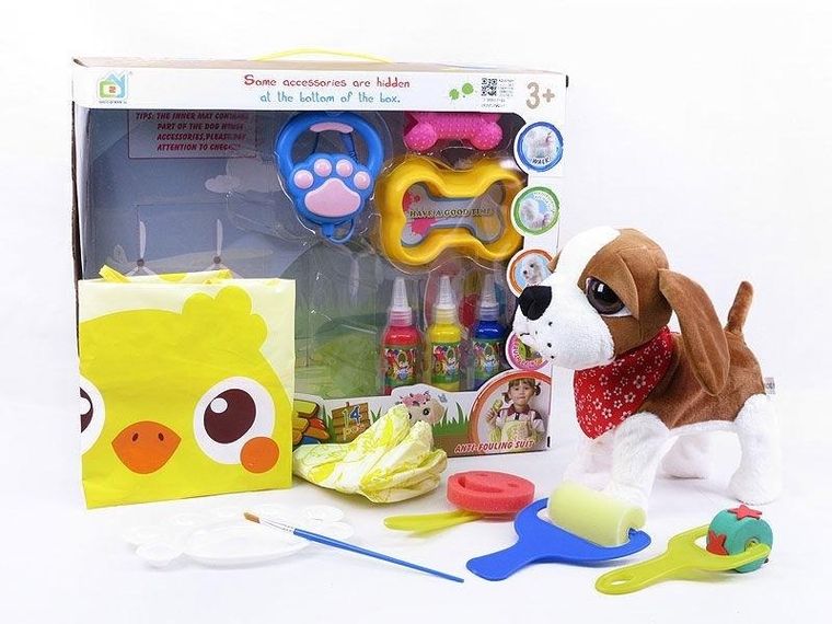 Icom, piesek chodzący z akcesoriami, biało-brązowy