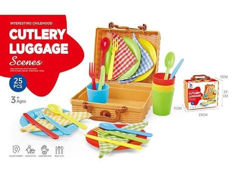 Icom, zestaw naczyń w piknikowym koszyku, 25 elementów