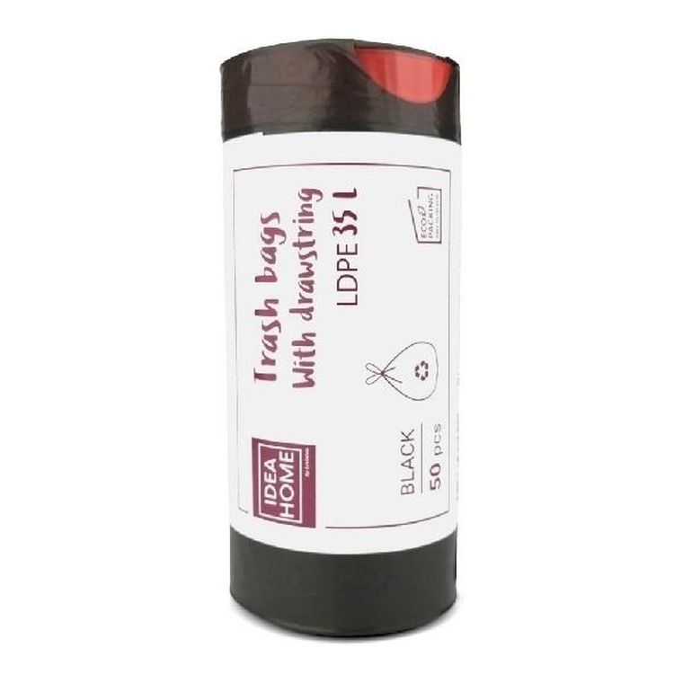 Idea, worki z taśmą ściągającą, czarne, 35l, 50 szt.