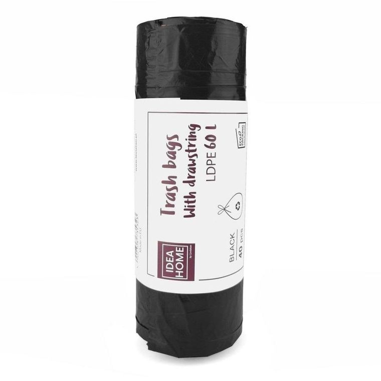 Idea, worki z taśmą ściągającą, czarne, 60l, 40 szt.